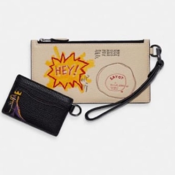 Coach X Jean Michel Basquiat Pouch & Card ID Wallet 2pcs NWOT pebble leather - Picture 16 of 16